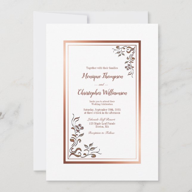 Wedding Invitation Elegant Simple Gold Border (Front)