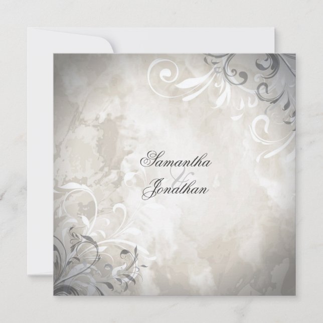 Wedding Invitation Elegant Vintage Foliage & Swirl (Front)