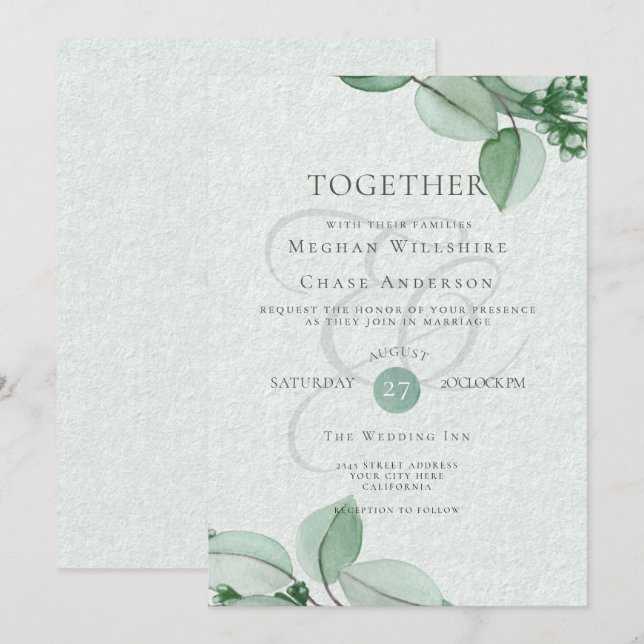 Wedding Invitation | Elegant Watercolor Eucalyptus (Front/Back)