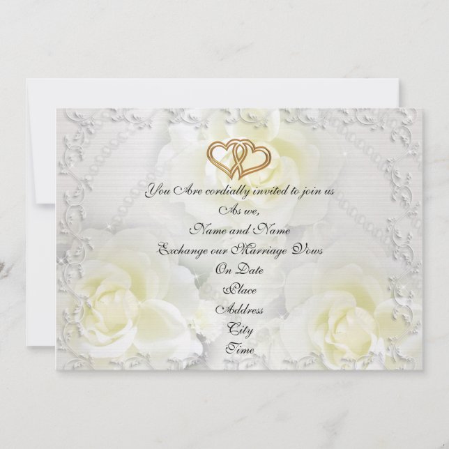 Wedding invitation elegant white roses (Front)