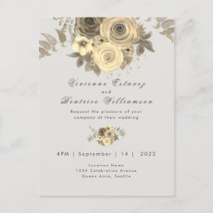 Wedding invitation elegant yellow rose pale grey postcard
