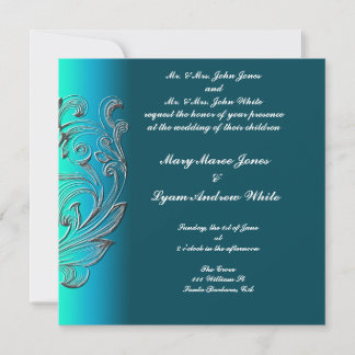 Wedding invitation Embossed look  Aqua Classic