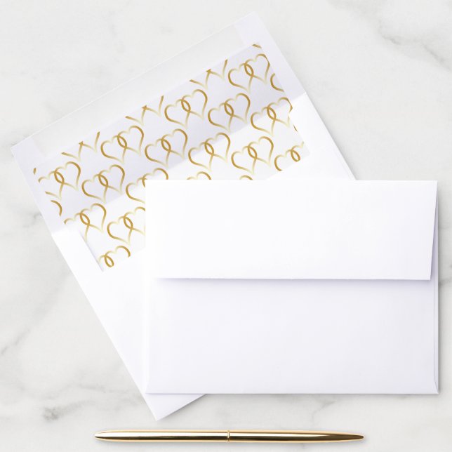 Wedding Invitation Envelope Liner Gold Hearts (Desk)