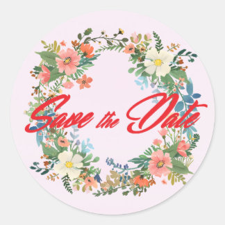 Wedding invitation envelope stickers, pink wreath classic round sticker