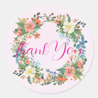 Wedding invitation envelope stickers, pink wreath classic round sticker