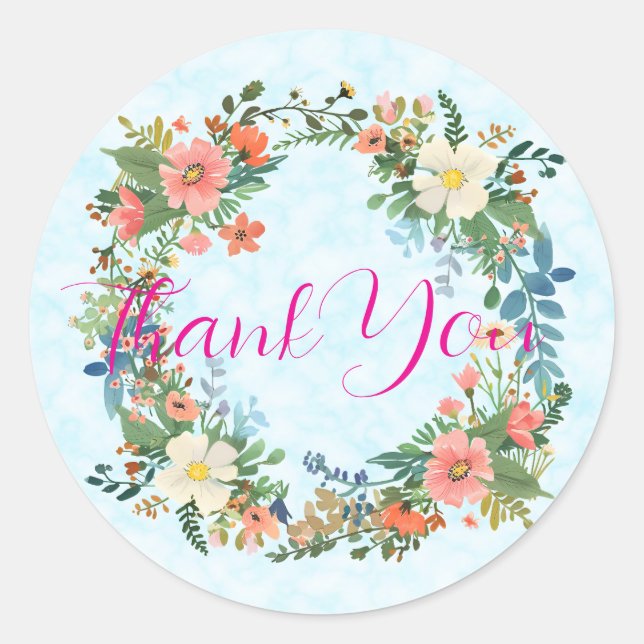 Wedding invitation envelope stickers, pink wreath classic round sticker (Front)