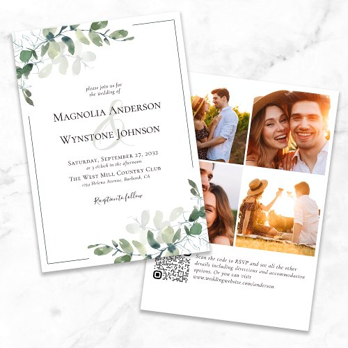 Wedding Invitation  Eucalyptus QR Code Photo