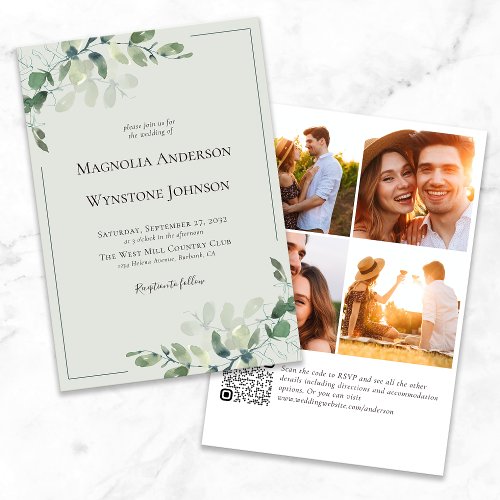 Wedding Invitation  Eucalyptus QR Code Photo
