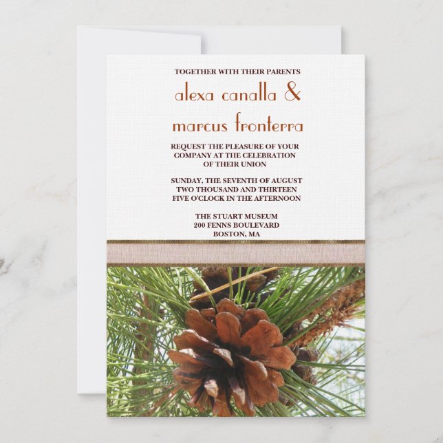 Wedding Invitation - Evergreen and Pine Cone Scene (Front)