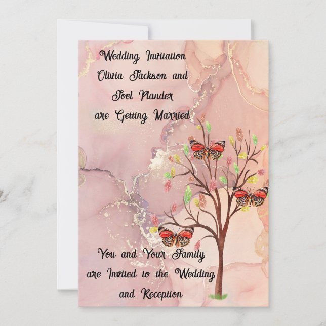 Wedding Invitation Fall Tree & Butterflies (Front)