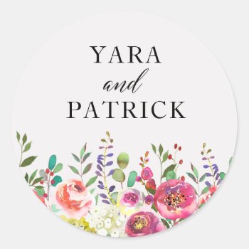 Wedding Invitation Favor Sticker Floral Watercolor by autumnandpine at Zazzle