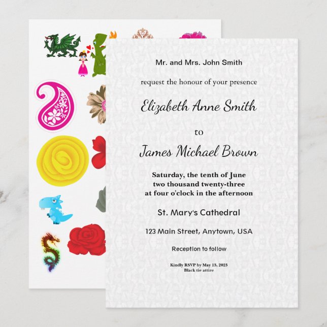 Wedding Invitation Floral Elegant Classic Custom (Front/Back)
