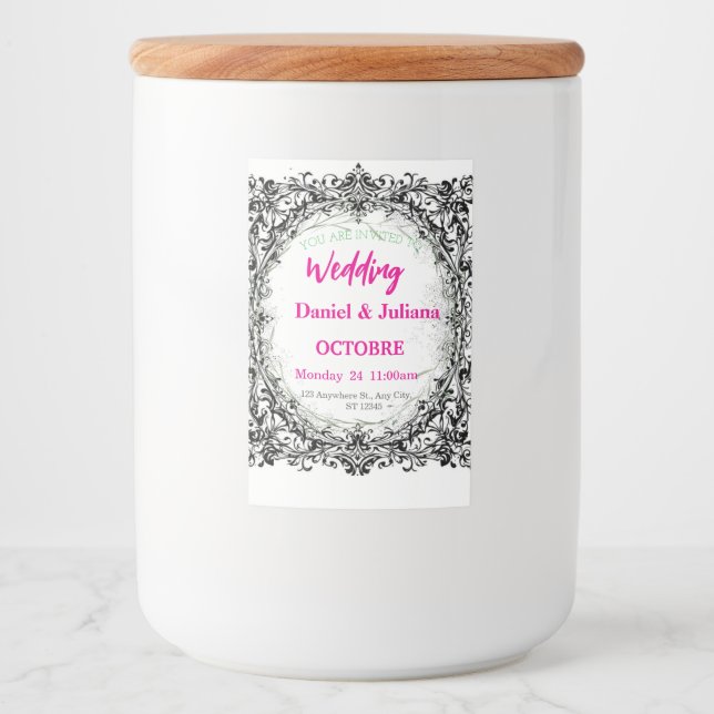 wedding, invitation, floral, pink, elegant, romant food label (Front)