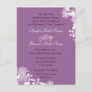 Wedding Invitation Floral Purple Wedding Postcards