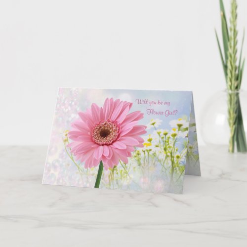 Wedding invitation Flower Girl pink Gerbera Card