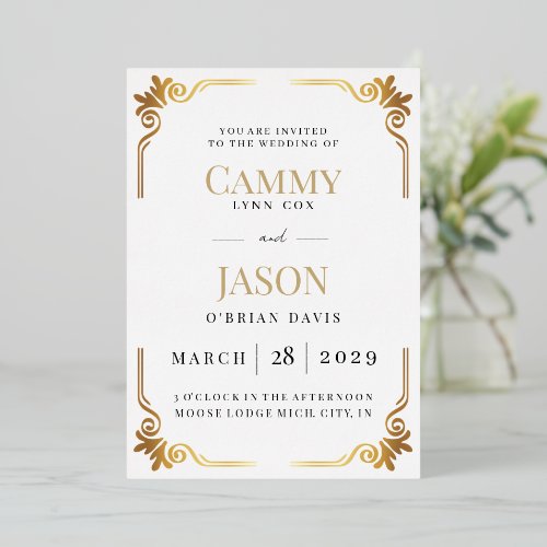 Wedding Invitation FOIL Ornate Gold Scroll Frame