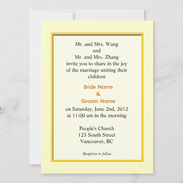 wedding invitation from bride and groom's parents. (Front)