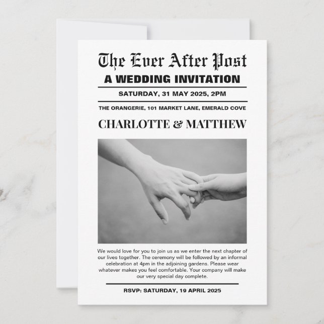 Wedding Invitation Front Page Newspaper (Front)
