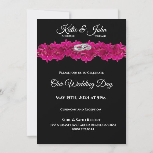 Wedding Invitation_Fuchsia Orchids on Black_ Invitation