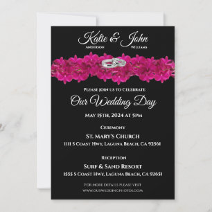 Wedding Invitation-Fuchsia Orchids on Black- Invitation