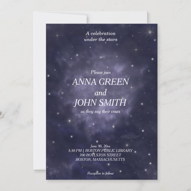 Wedding invitation galaxy modern unique night sky (Front)