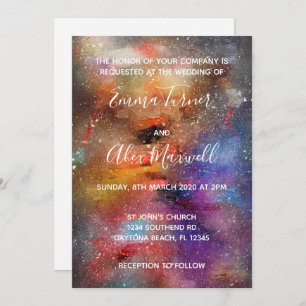 Wedding Invitation   Galaxy Watercolour Script