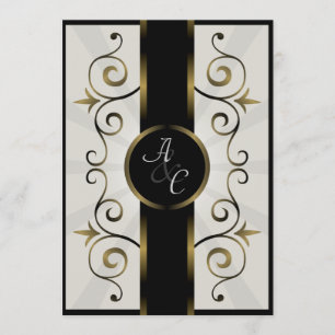 Wedding Invitation Gold Black Cream Elegant Spiral