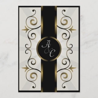 Wedding Invitation Gold Black Cream Elegant Spiral