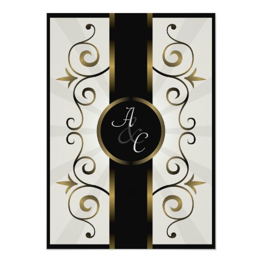 Wedding Invitation Gold Black Cream Elegant Spiral