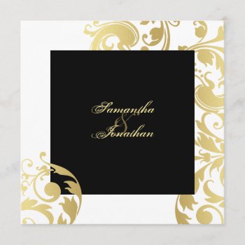 Wedding Invitation Gold Black White Elegant Floral by OLPamPam at Zazzle