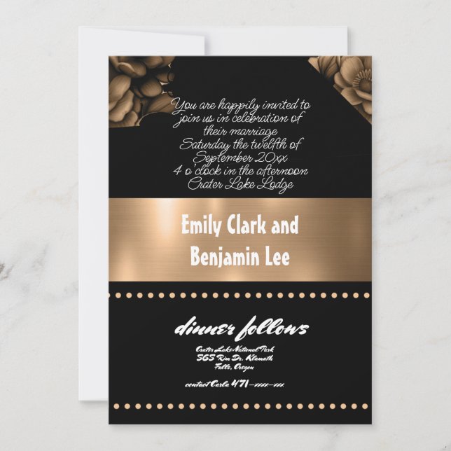 wedding invitation gold colour floral  (Front)