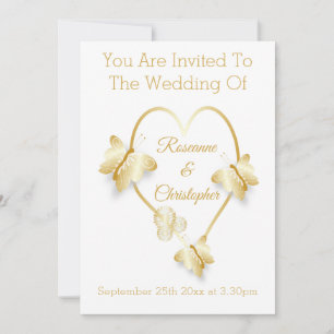 Wedding Invitation Gold Coloured Heart Butterfly
