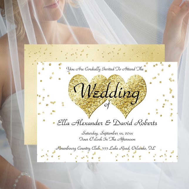 Wedding Invitation Gold Confetti Gold Hearts (Wedding Invitation Gold Confetti Gold Hearts)