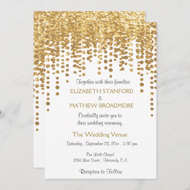 Wedding Invitation | Gold Glitter Confetti (Front/Back)