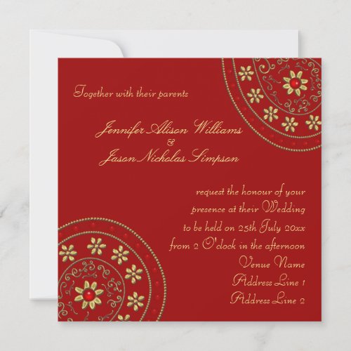 Wedding Invitation Gold &amp; Jewels Indian Inspired