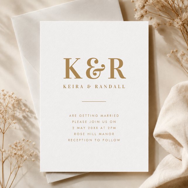 Wedding Invitation | Gold Monogram Invite Suite (Gold monogram wedding invitation with elegant initials, names, and timeless typography.)