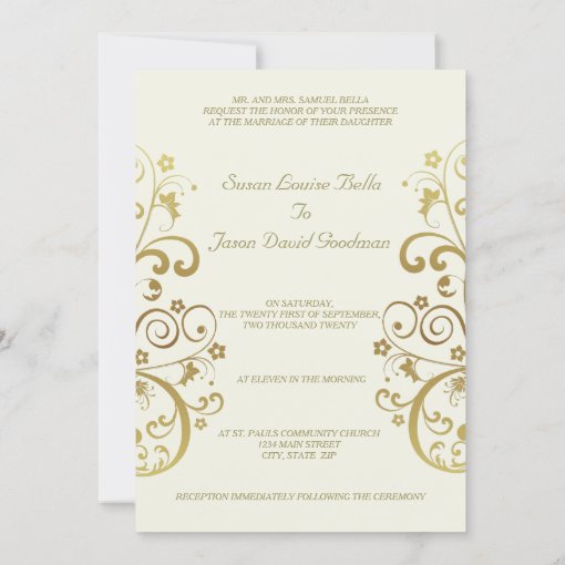 Wedding Invitation--Gold Swirls & Ivory 5x7 Invitation | Zazzle