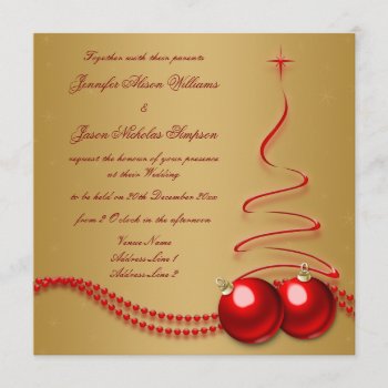 Wedding Invitation Gold With Red Christmas Tree by Truly_Uniquely at Zazzle