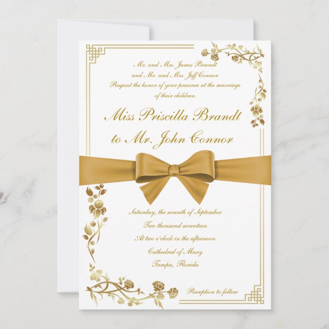 Wedding invitation golden ribbon (Front)