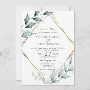 Wedding Invitation Grayed Jade Green Botanical