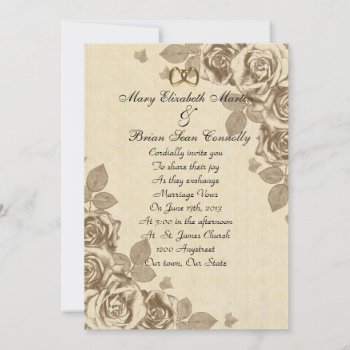 Wedding Invitation Hand Drawn Sepia Roses by Irisangel at Zazzle