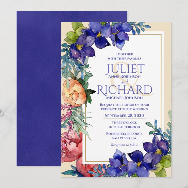 Wedding Invitation | Happiness Floral Watercolor (Front/Back)