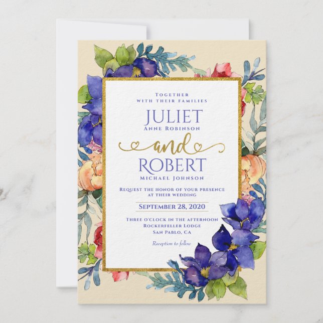 Wedding Invitation | Happiness Watercolor Floral (Front)