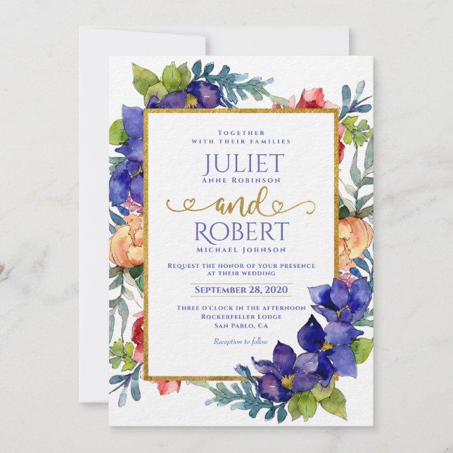 Wedding Invitation | Happiness Watercolor Floral (Front)