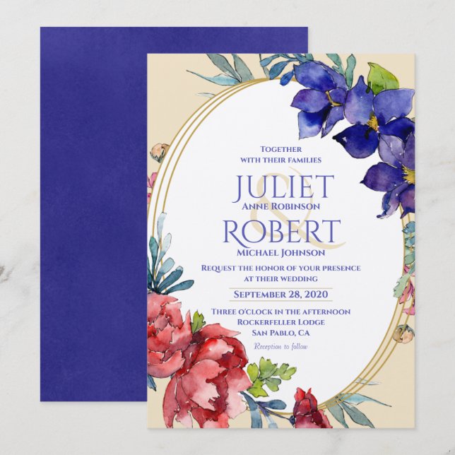 Wedding Invitation | Happiness Watercolor Floral (Front/Back)