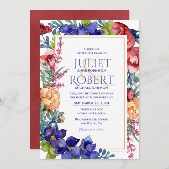 Wedding Invitation | Happiness Watercolor Floral (Front/Back)
