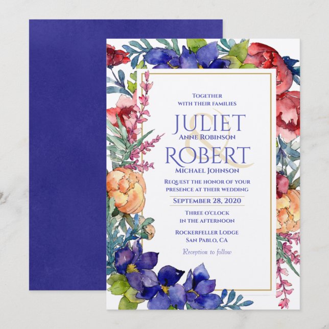 Wedding Invitation | Happiness Watercolor Floral (Front/Back)