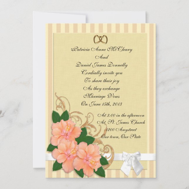 Wedding Invitation Hibiscus flowers peach (Front)