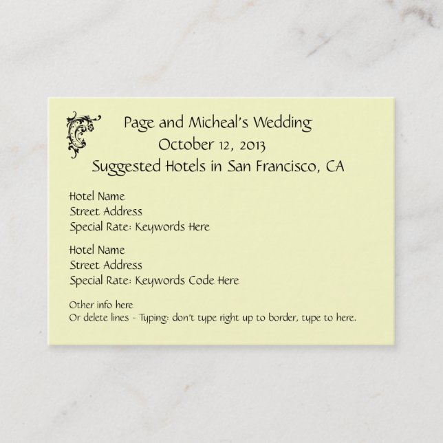 Wedding Invitation Hotel  Reservation Suggestion (Front)