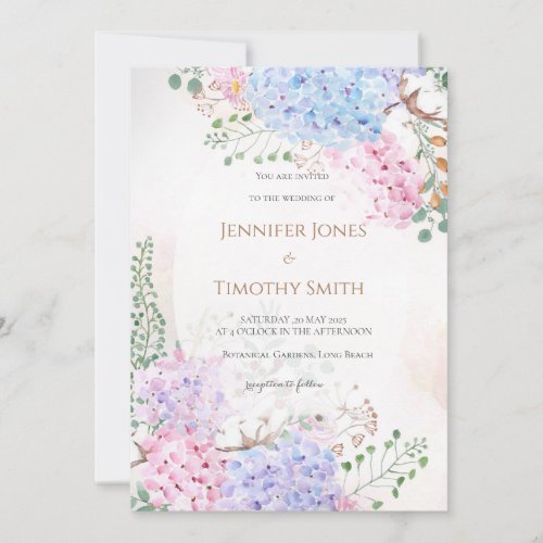 Wedding invitation hydrangae flowers 